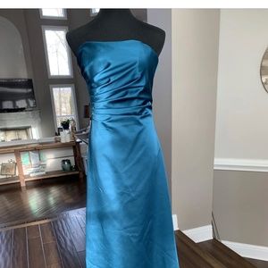 ABS Allen Schwartz Turquoise Long formal Strapless Form Fitting Prom Dress NWT